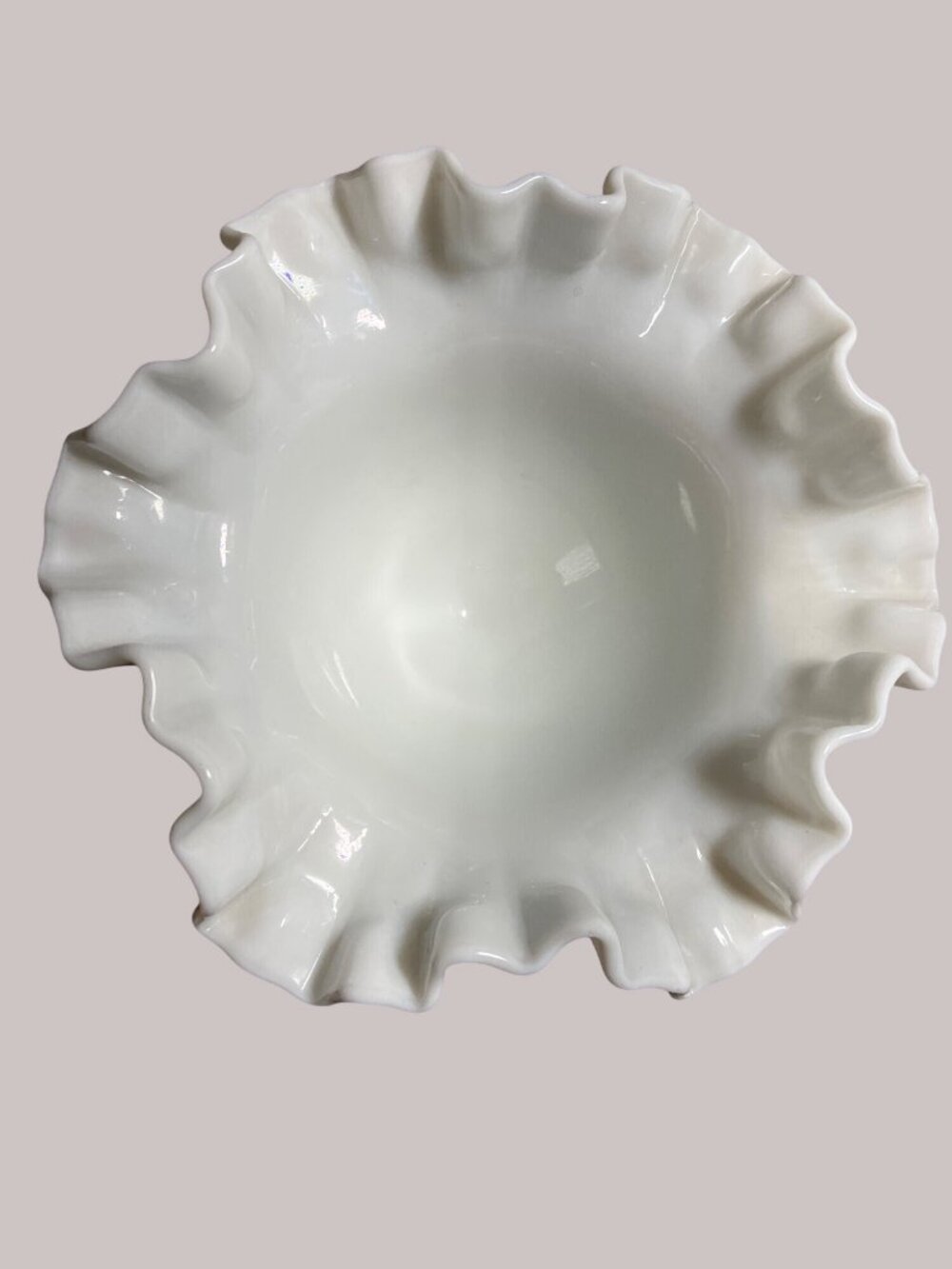 White Milk Glass Hobnail Ruffled Crimped Edge Compote Vase Dish - Picture 6 of 11